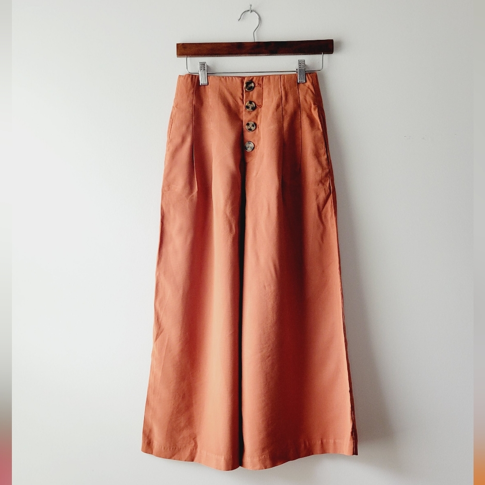 Zara Rust Orange Wide-Leg Button Front Pants